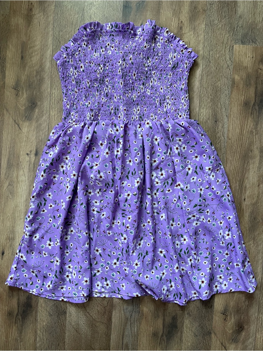 Source Unknown Purple Floral Strapless Sundress